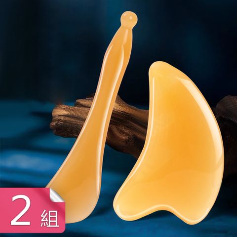 【荷生活】仿牛角心型刮痧板穴位按摩棒 按摩提神肩頸撥筋板-撥筋棒+刮痧板各2入