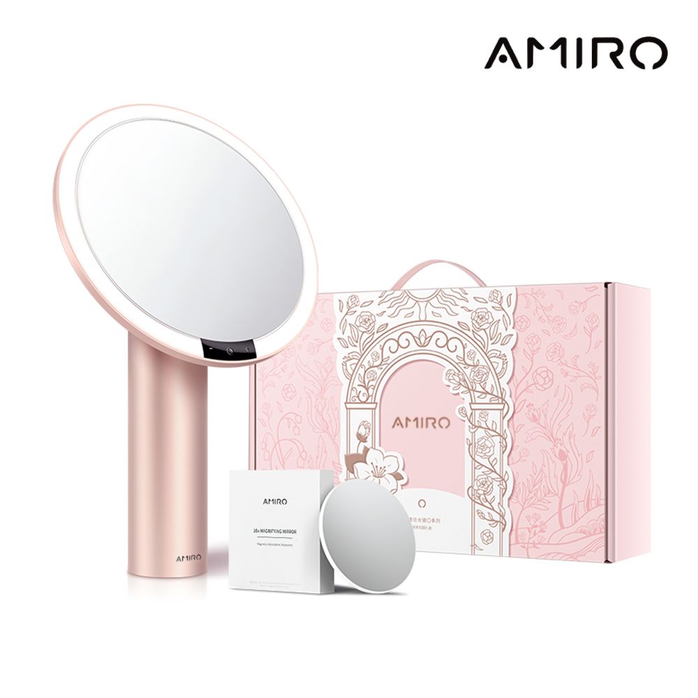 AMIRO  Oath自動感光LED化妝鏡-綺夢花園禮盒-薄霧粉