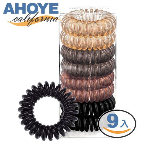 【Ahoye】電話線彈力髮圈 (黑色+棕色-8條桶裝) 髮束 綁頭髮 髮繩
