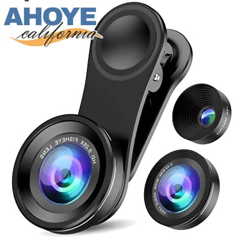 【Ahoye】3in1外接手機鏡頭 (微距+廣角+魚眼) 適用iPhone Android手機外接鏡頭