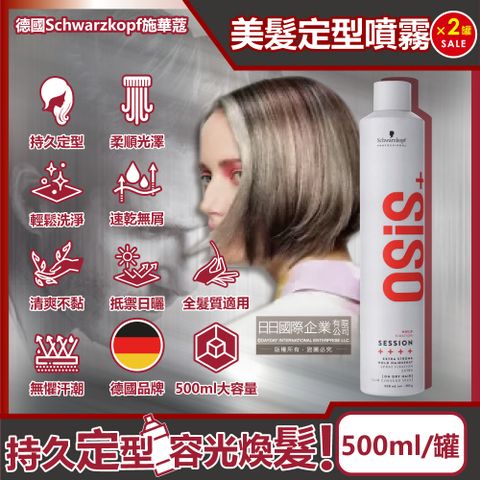 SCHWARZKOPF 施華蔻 (2罐超值組)德國-OSiS+頭髮造型定型噴霧500ml/消光灰罐(美妝美髮造型劑,SESSION專業沙龍美髮香氛噴霧,3號黑炫風髮型噴劑,美容工具)