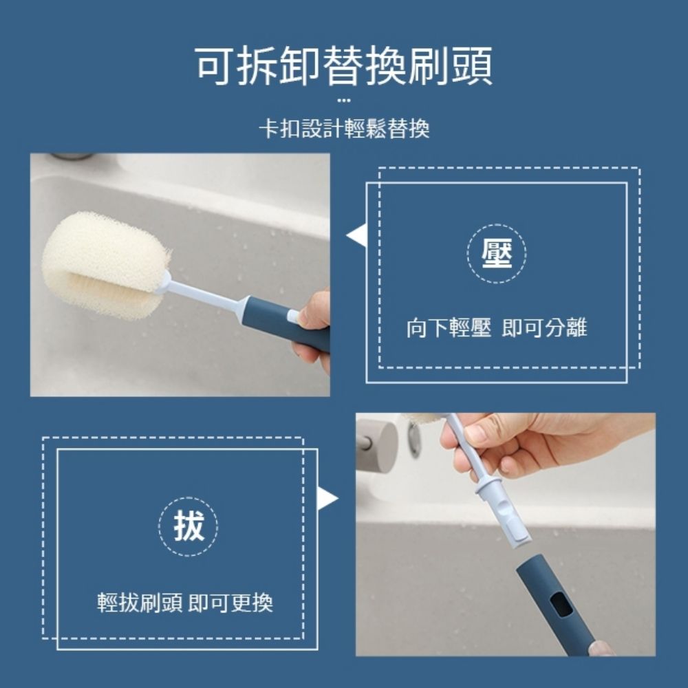  超值四入組【CleanBrush】二合一長柄杯刷 可替換刷頭 深度清潔