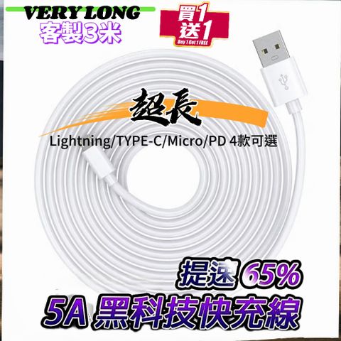 買一送一【VERY LONG】 客製3米5A快充線