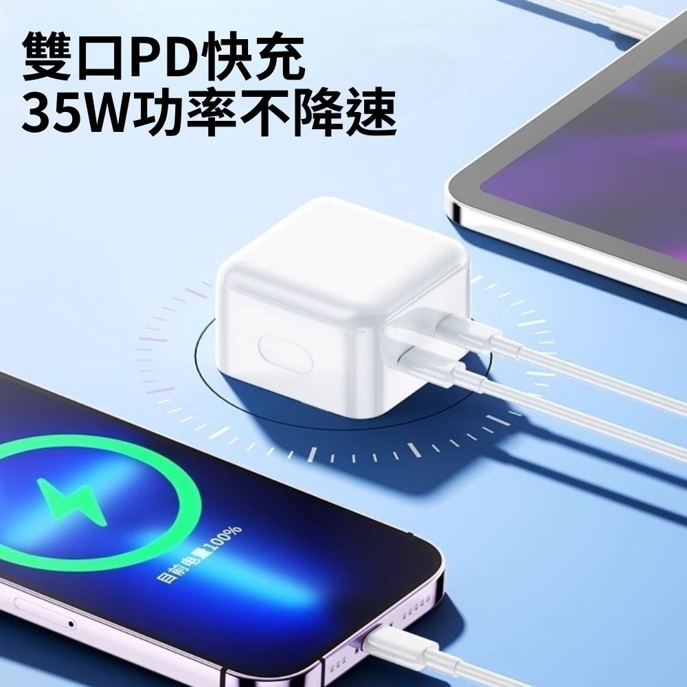  【Iphone閃充組】PD充電組(35W PD雙孔充電頭+60W PD快充線2米)閃充充電頭 IPhone16適用 Type-C to C