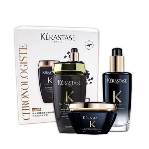 Kerastase 卡詩 黑鑽極萃逆時奢華組(髮浴250ml+髮膜200ml+玫瑰香氛露100ml)