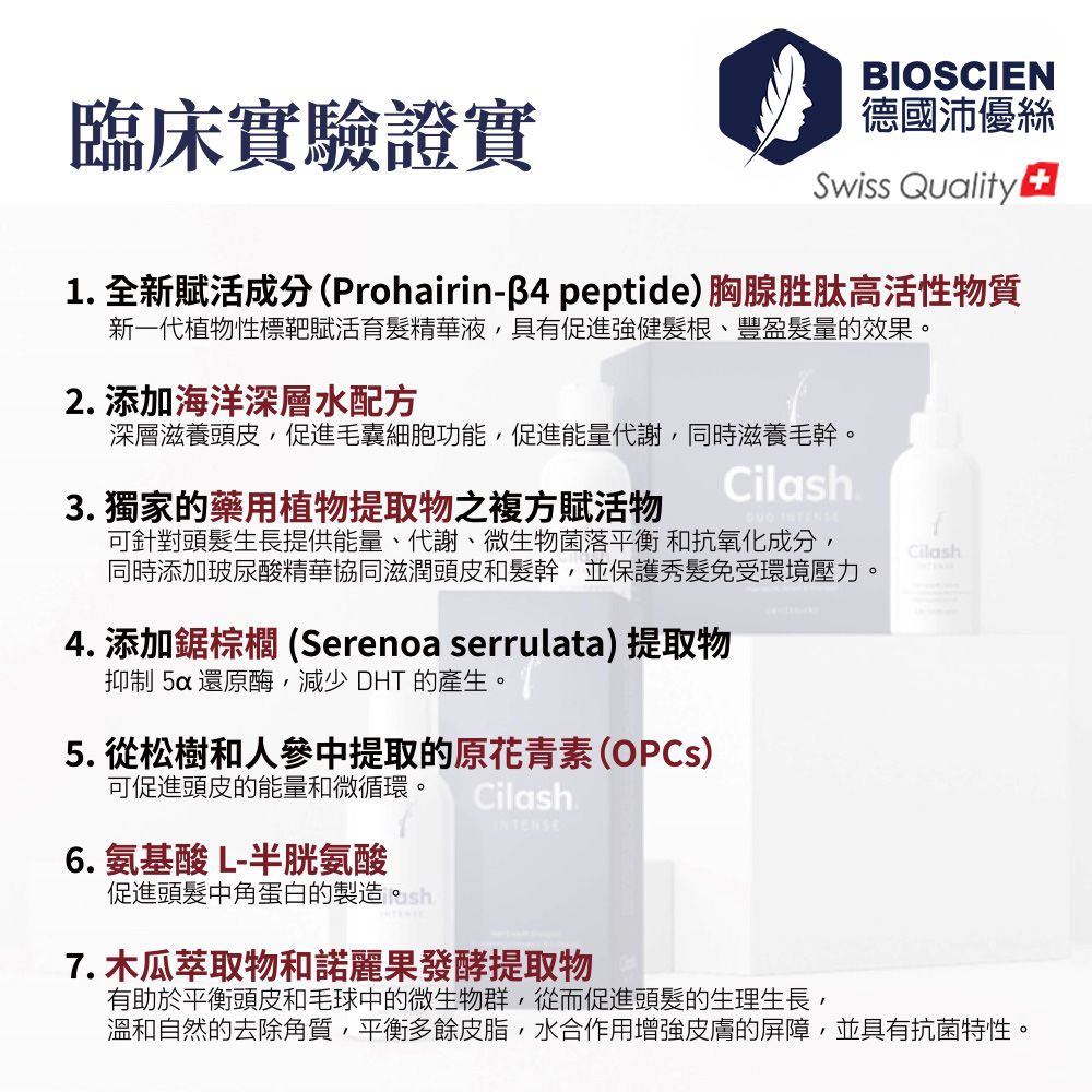 BIOSCIEN 沛優絲 探索瑞士原裝進口的 Cilash標靶賦活育髮系列  僅需2個月讓您重拾健康頭皮