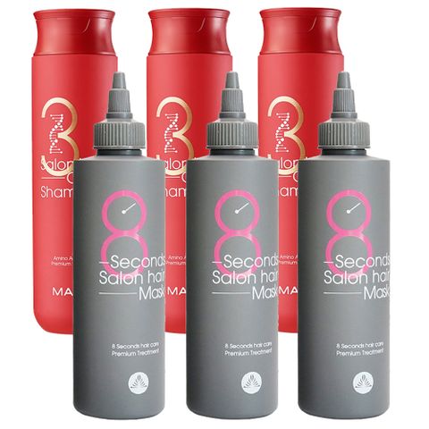 MASIL  胺基酸修復洗髮精300ml+8秒沙龍縮時髮膜200ml(各3,6件組)(上班日天天宅配出貨)
