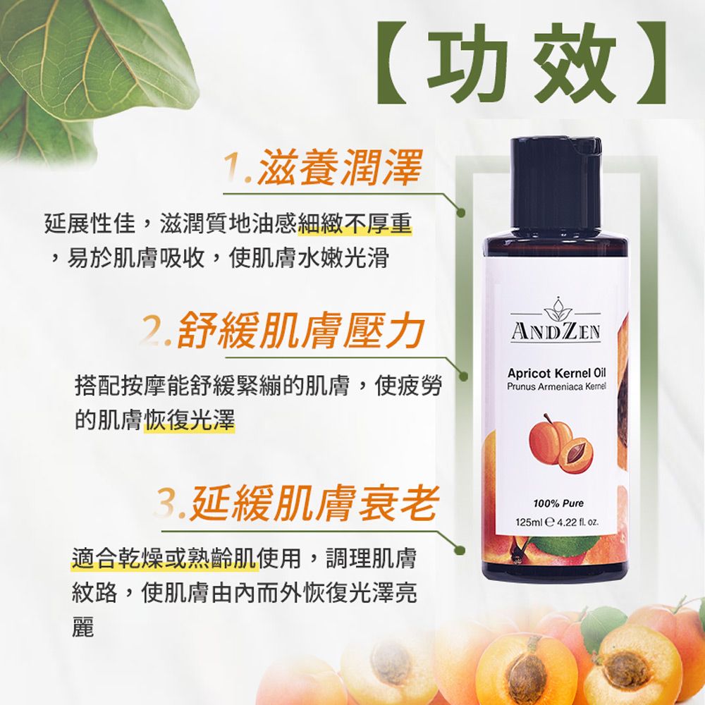 ANDZEN 安得仁 基底油125ml-杏桃核仁油-杏核仁油((澳洲原裝進口按摩油保濕油)