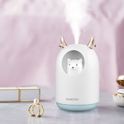 HUMIDIFIER 萌熊霧化精油水氧機 七彩夜燈加濕器 香薰機 靜音車載加濕器(象牙白)