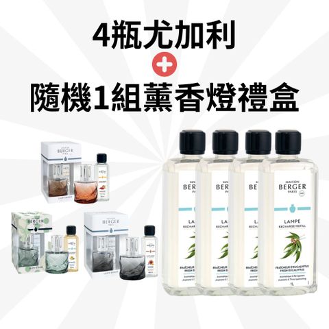 MAISON BERGER 柏格薰香 【四瓶贈燈】4瓶1000ml 經典尤加利 + 隨機一組薰香燈禮盒