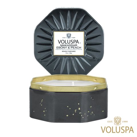 Voluspa 華麗年代系列 MAKASSAR EBONY&PEACH 黑檀木&桃子 3芯八角形錫340g 香氛蠟燭