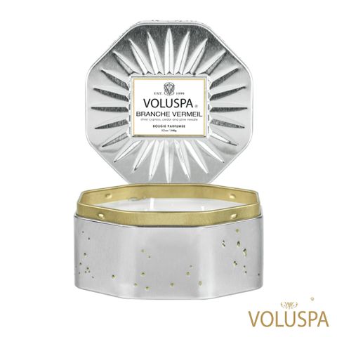 Voluspa 美國  Japonica日式庭園系列BRANCHE VERMEIL銀色森林 3芯八角形錫340g 香氛蠟燭