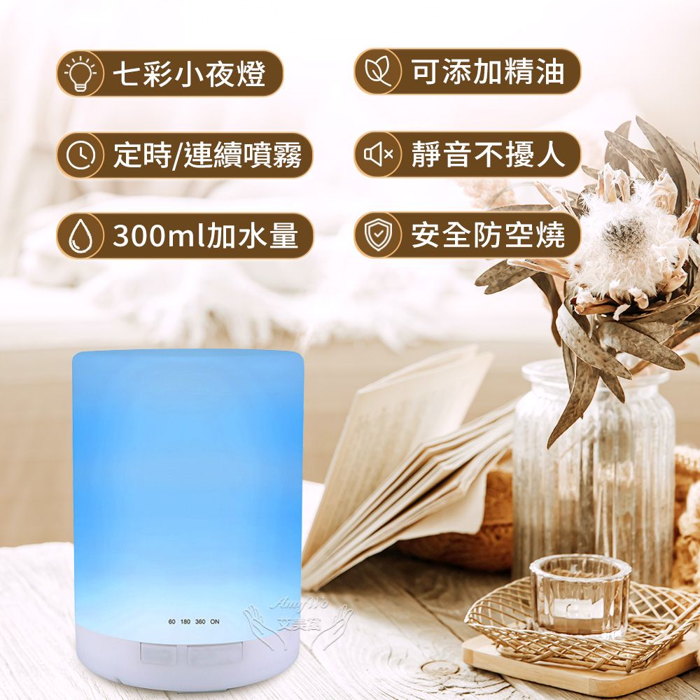 Amywo 艾美窩 300ml圓柱 超聲波負離子水氧機IM-310 日式七彩LED 負離子香薰機 加濕器 室內芳香 除臭 無印同款