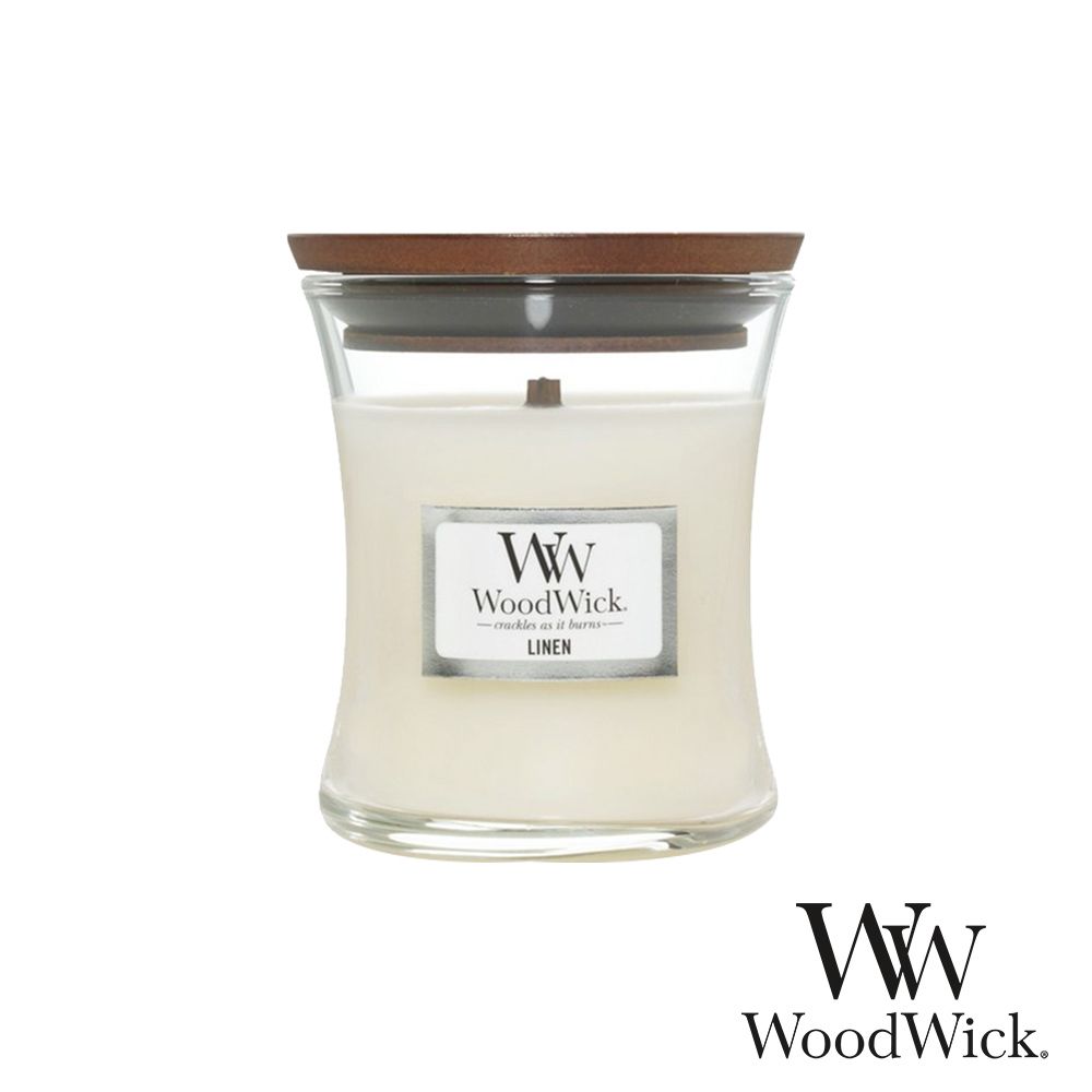  美國WoodWick 中型沙漏 亞麻 Linen 香氛蠟燭 275g