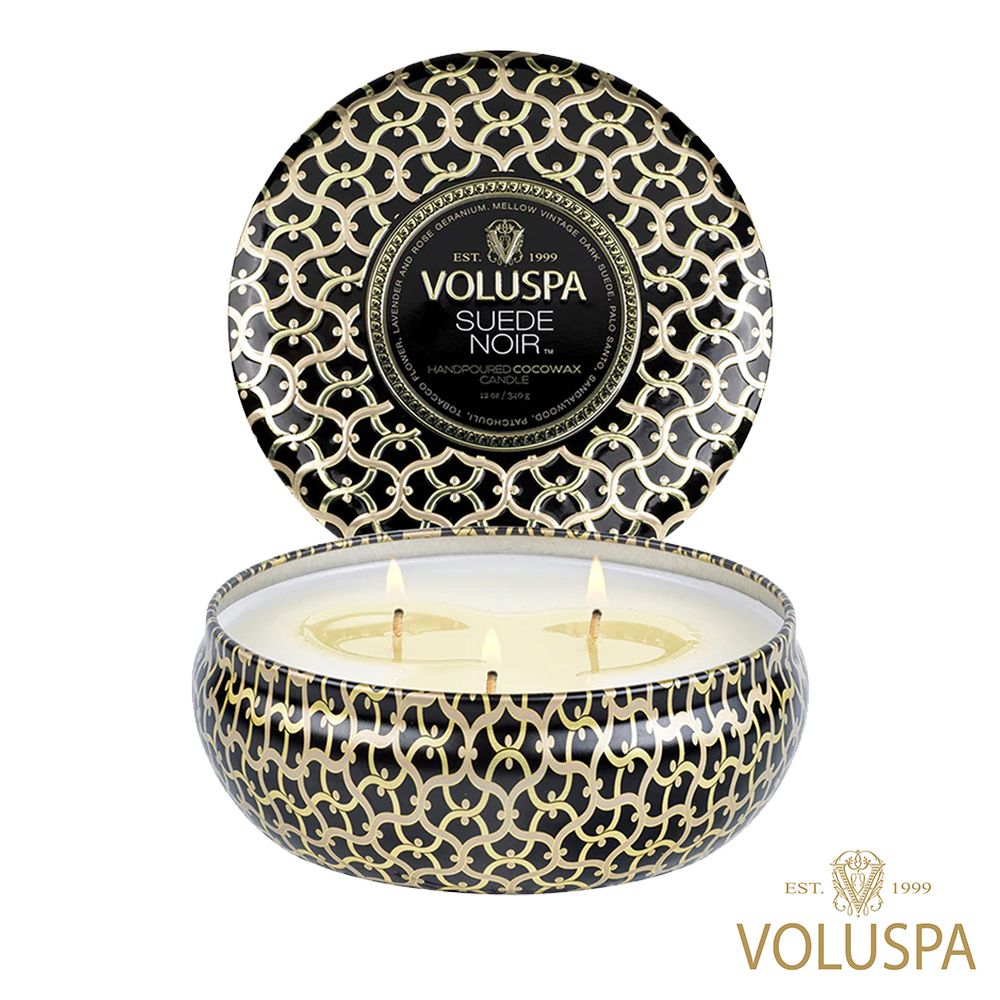 Voluspa 美國 黑屋系列 木菸草花 3芯錫蠟燭 SUEDE NOIR 3 WICK TIN 12oz/340g