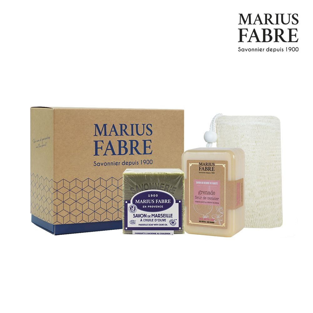 MARIUS FABRE 法鉑  清新柔嫩禮盒(櫻花石榴草本皂150g+橄欖皂200g)-內附提袋