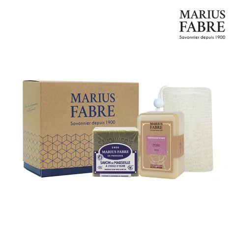 【MARIUS FABRE法鉑】 清新柔嫩禮盒(玫瑰草本皂150g+橄欖皂200g+紗網袋)-內附提袋