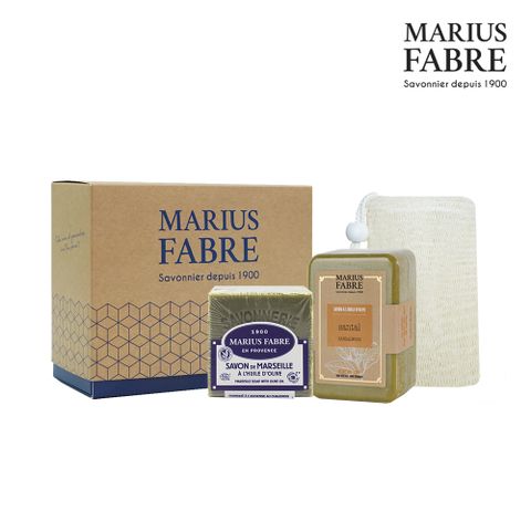 【MARIUS FABRE法鉑】 清新柔嫩禮盒(檀香草本皂150g+橄欖皂200g+紗網袋)-內附提袋