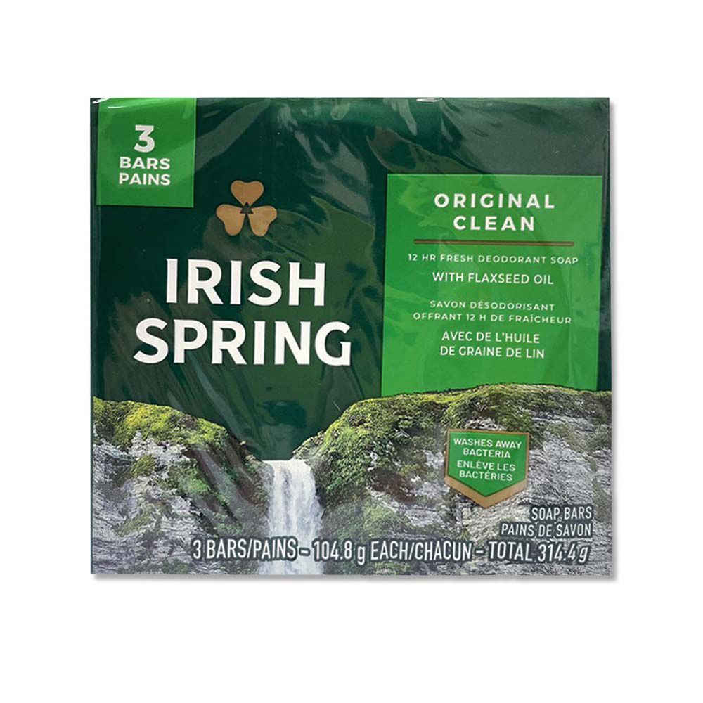  (3顆超值組)美國Irish Spring愛爾蘭之春-約12小時淨味清新潤澤沐浴體香皂-原香深綠標104.8g/顆