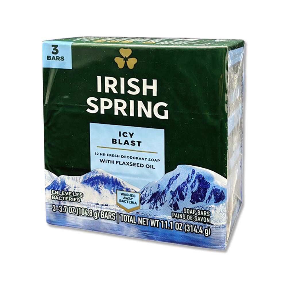  (3顆超值組)美國Irish Spring愛爾蘭之春-約12小時淨味清新潤澤沐浴體香皂-冰感淺藍標104.8g/顆