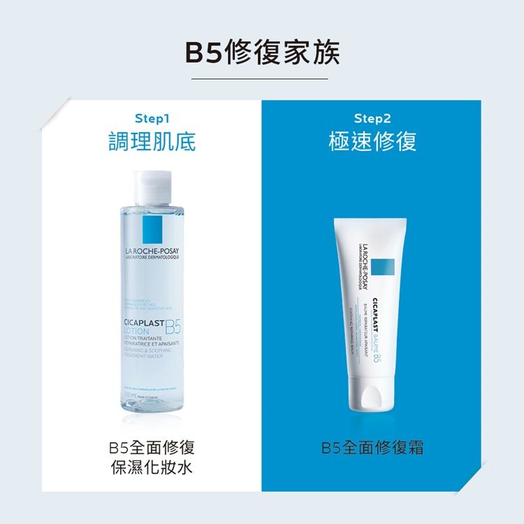 修復家族Step1調理肌底LA ROCHE-POSAY CICAPLAST ET  &  Step2極速修復 LA ROCHE-POSAY  CICAPLAST  B5  B5全面修復B5全面修復霜保濕水