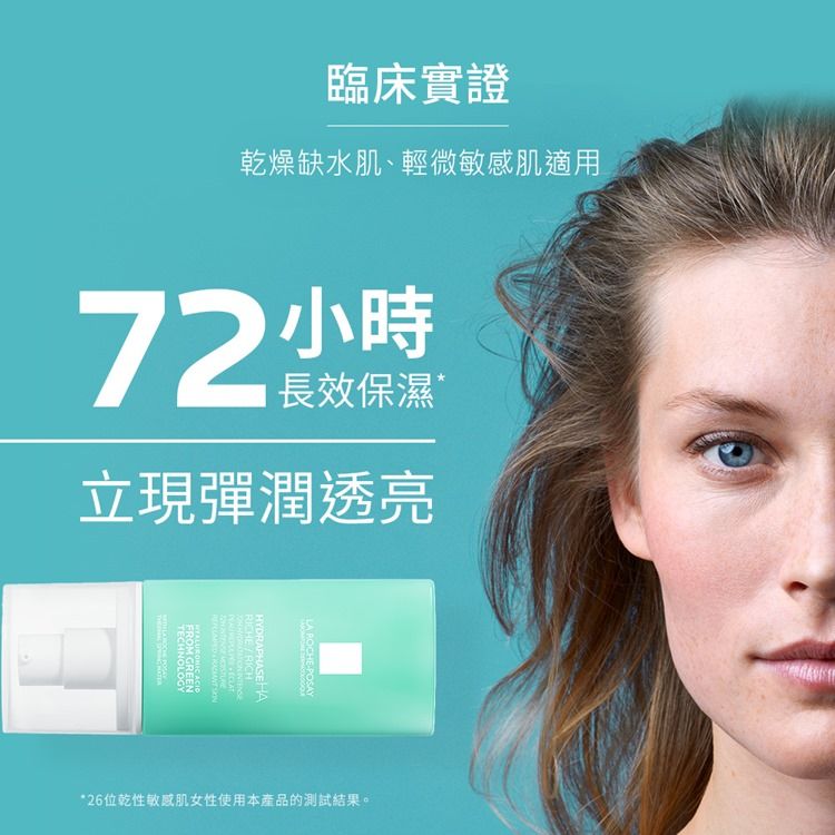 臨床實證乾燥缺水肌、輕微敏感肌適用72小時長效保濕*立現彈潤透亮 HYDRAPHASEHARICHE/RICHT   FROM GREENTECHNOLOGY*26位乾性敏感肌女性使用本產品的測試結果。