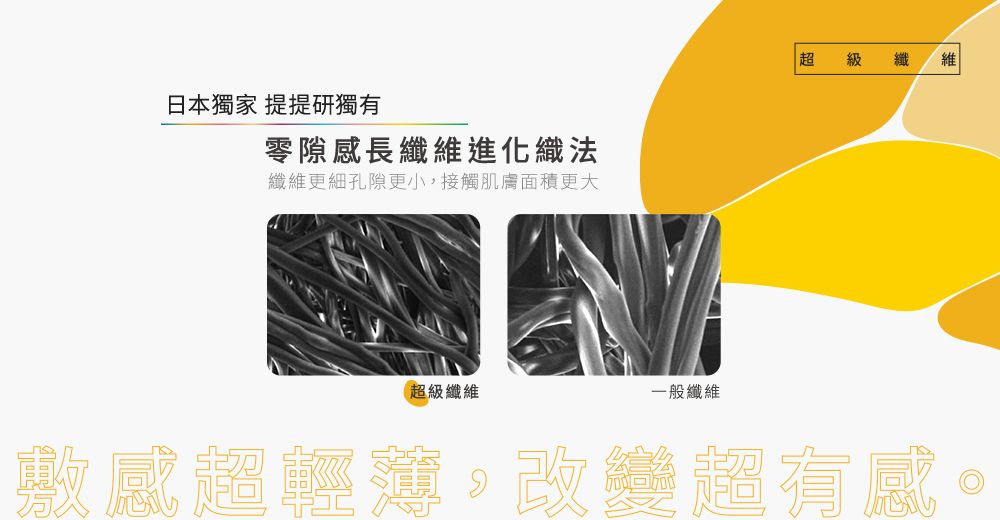 日本獨家 提提研獨有零隙感長纖維進化織法纖維更細孔隙更小接觸肌膚面積更大 級 纖 維超級纖維一般纖維簿,改變超有感。