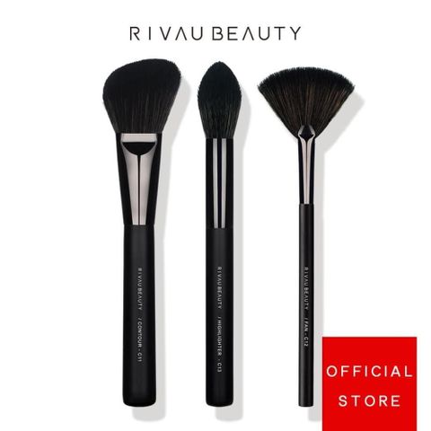 RIVAU BEAUTY 【南紡購物中心】  / 高級纖維混羊毛黑色修容刷具3隻組 | 化妝刷具組 打亮刷 修容刷 暈染刷 眼影刷