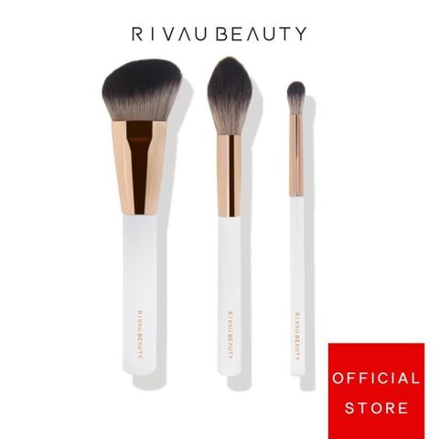 RIVAU BEAUTY 【南紡購物中心】  / 極簡柔軟纖維毛白色修容刷具3隻組 | 化妝刷具 刷具組 修容刷 打亮刷 暈染刷 眼影刷