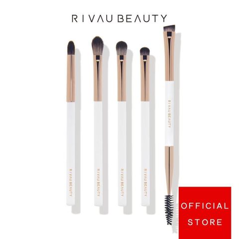 RIVAU BEAUTY 【南紡購物中心】  / 極簡柔軟纖維毛白色眼部刷具5隻組 | 化妝刷具 刷具組 眼影刷 眉刷 煙燻刷 鉛筆眼影刷