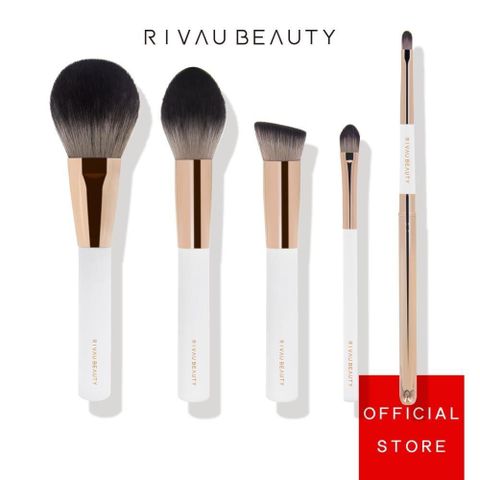 RIVAU BEAUTY 【南紡購物中心】  / 極簡柔軟纖維毛白色臉部刷具5隻組 | 化妝刷具 刷具組 粉底刷 蜜粉刷 腮紅刷 遮瑕刷 唇刷