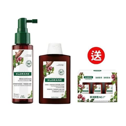 Klorane蔻蘿蘭 植萃養髮強韌精華液推廣組(精華液100ml+養髮強韌洗髮精100ml)