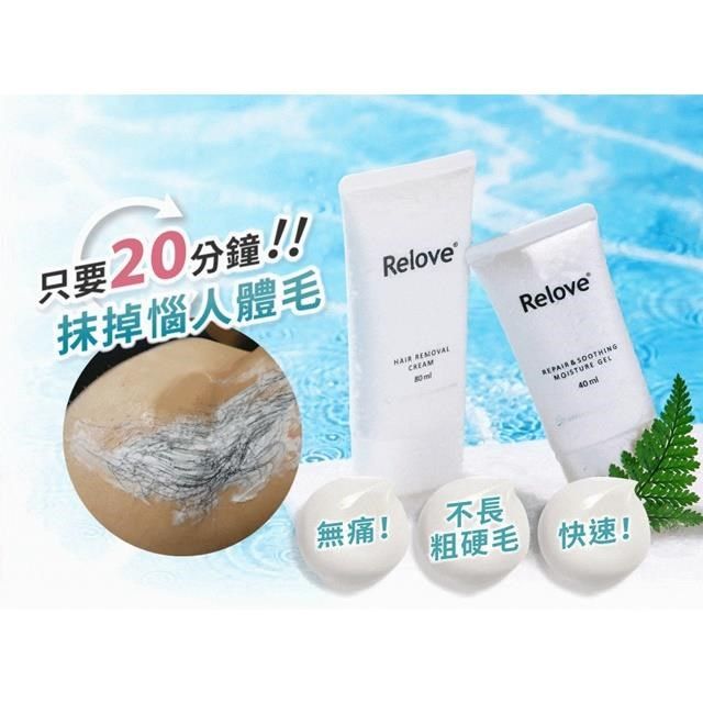 Relove 【南紡購物中心】 即期出清品迎戰夏季零毛髮美肌組 (Ku溜零毛髮霜80ml+舒緩高效保濕凝露40ml)