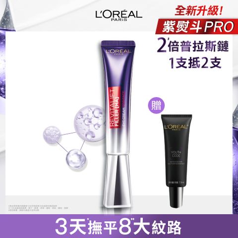 【LOREAL Paris 巴黎萊雅】全新升級紫熨斗PRO 玻尿酸眼霜級撫紋精華霜_30ml