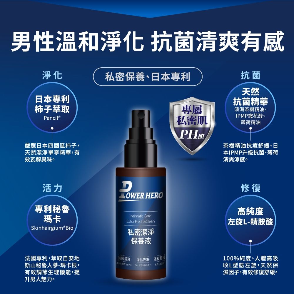 PowerHero 勁漢英雄 私密潔淨保養液x1瓶 (60ml/瓶)