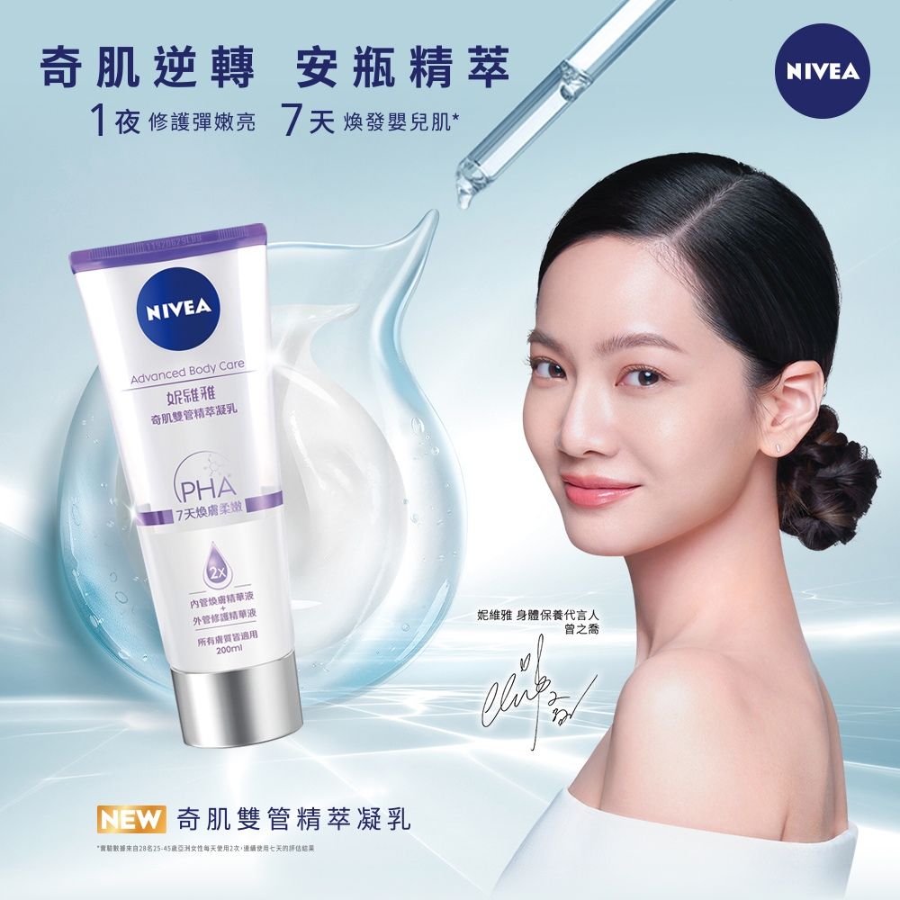 NIVEA 妮維雅 (2入組)  淨白透亮奇肌雙管精萃凝乳200ml(果酸身體乳/注嫩瓶)