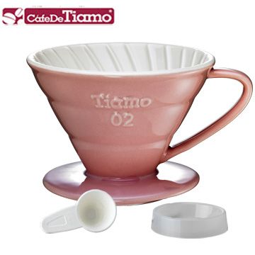 Tiamo  V02 陶瓷雙色濾杯組附滴水盤量匙螺旋款-五色(HG5544)