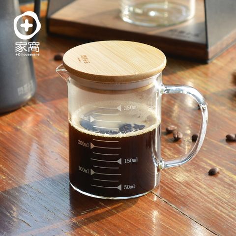 【悶蒸十五】附刻度耐熱玻璃咖啡公杯量壺(附天然竹蓋)-350ml