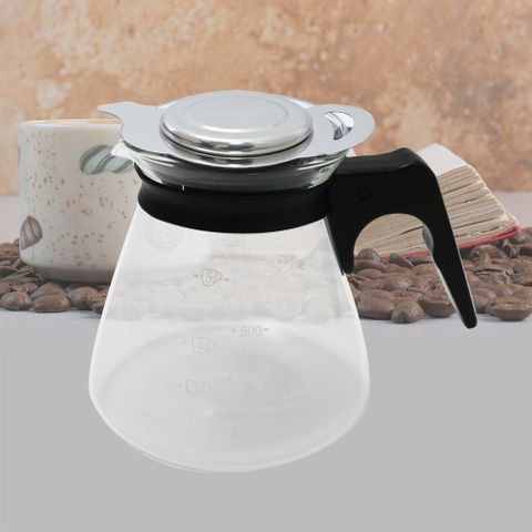 台灣製玻璃咖啡壺-605cc-塑膠手把x1+304不鏽鋼沖泡茶濾網組x1入