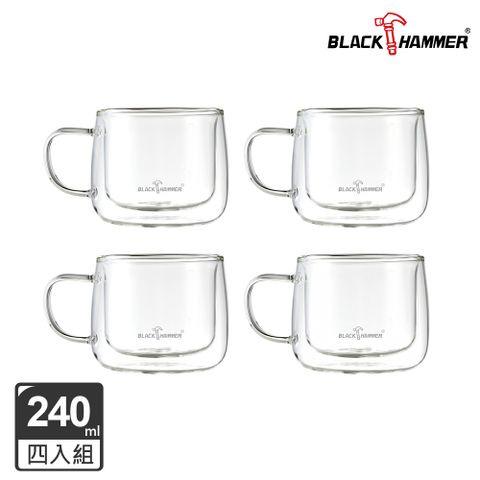 BLACK HAMMER 輕巧把手雙層耐熱玻璃杯240ml 四入組