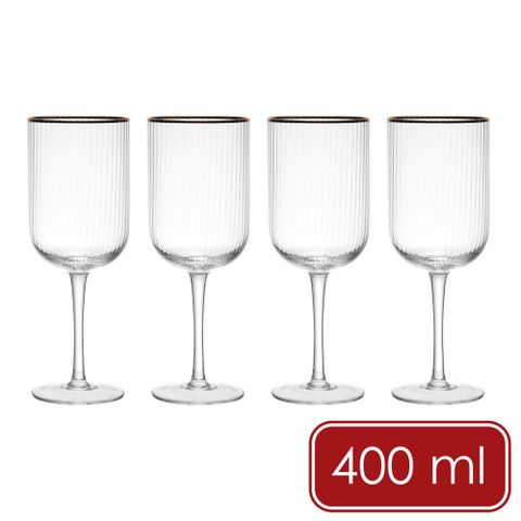 《Mikasa》Sorrento水晶玻璃白酒杯4入(金邊豎紋400ml)