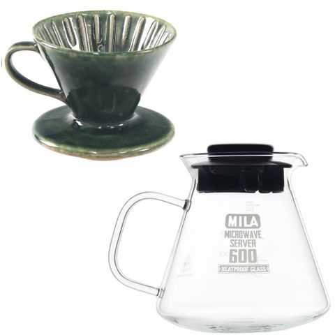 MILA 日本製 織部燒 咖啡濾杯02-匠織部釉+耐熱玻璃壺600ml