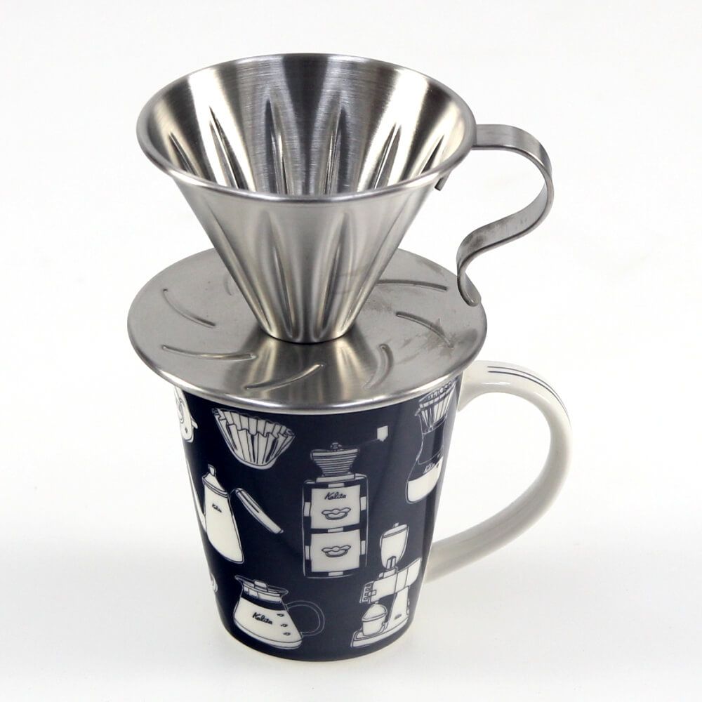 Kalita  馬克杯300ml-深藍 加 MILA不鏽鋼咖啡濾杯組合