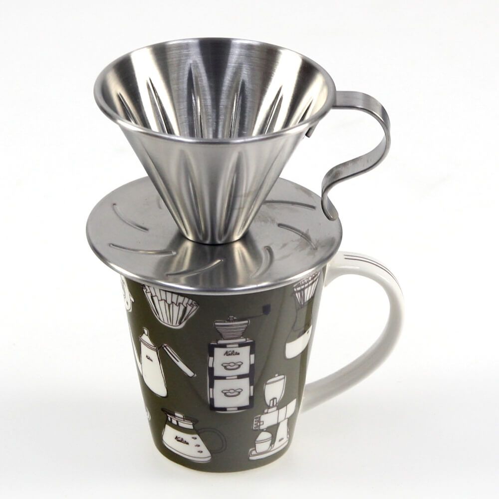 Kalita  馬克杯300ml-卡其 加 MILA不鏽鋼咖啡濾杯組合