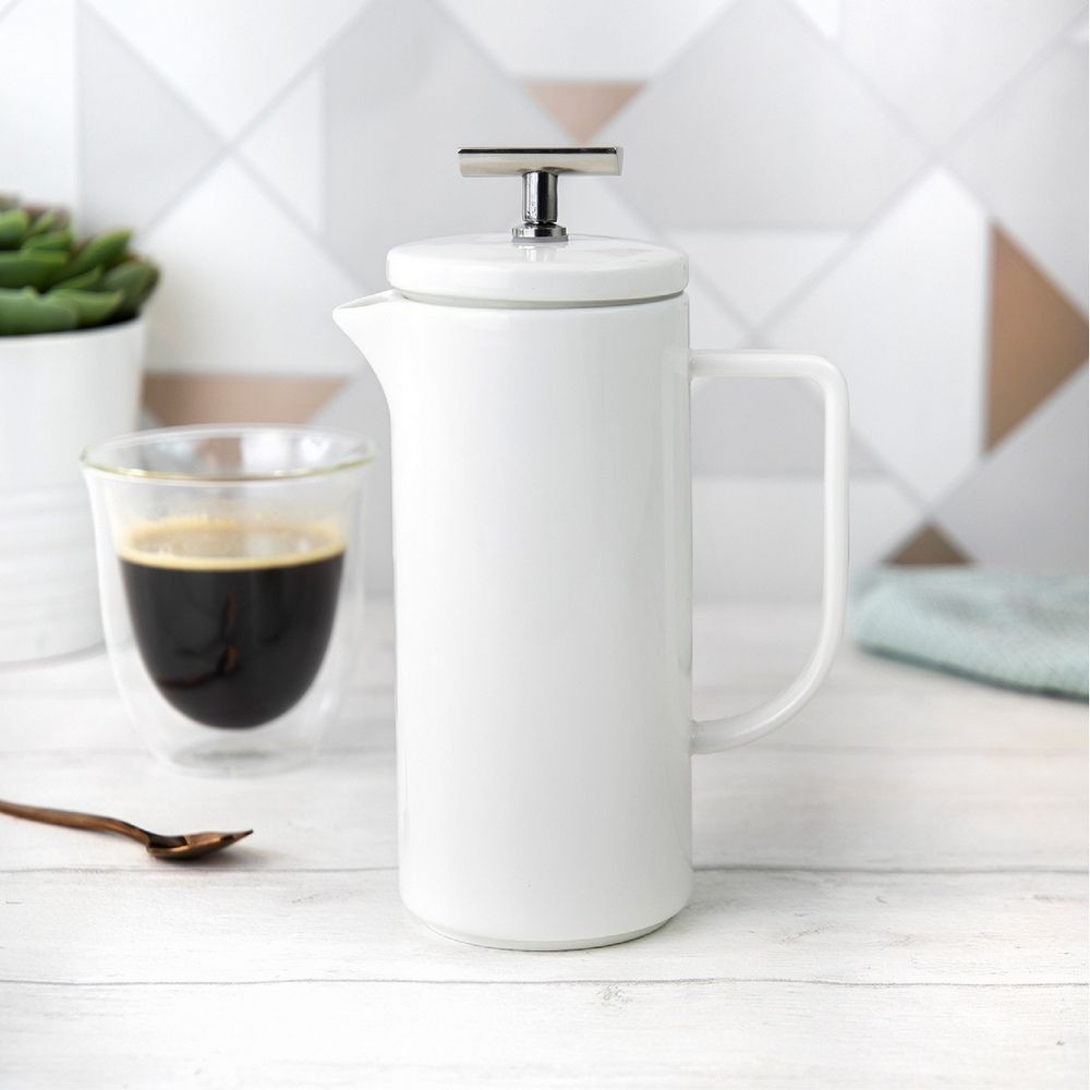 La Cafetiere 陶製法式濾壓壺(米白480ml) | 泡茶器 冷泡壺 沖茶器 法壓壺 咖啡壺 奶泡杯