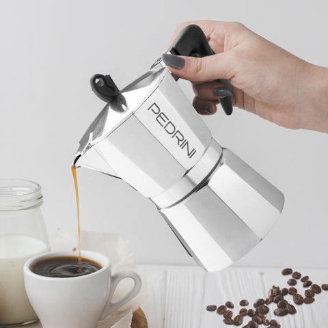 《PEDRINI》Kaffettiera義式摩卡壺(黑銀6杯) | 濃縮咖啡 摩卡咖啡壺