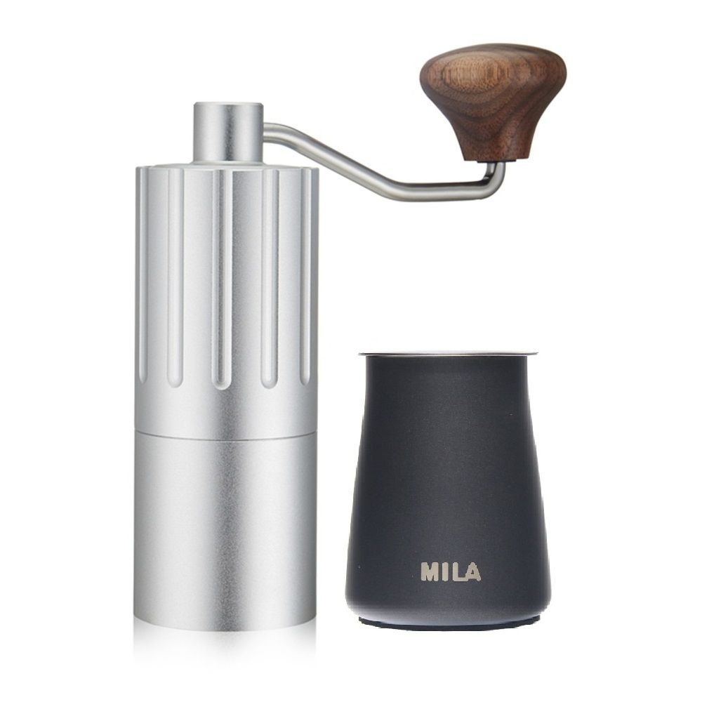 MILA  第二代達人攜帶型手搖磨豆機(不鏽鋼磨芯)-炫銀+咖啡篩粉器