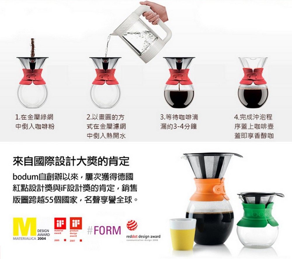 e-bodum POUR OVER手沖咖啡免濾紙濾壺/經典雪人壺500ml-黑色