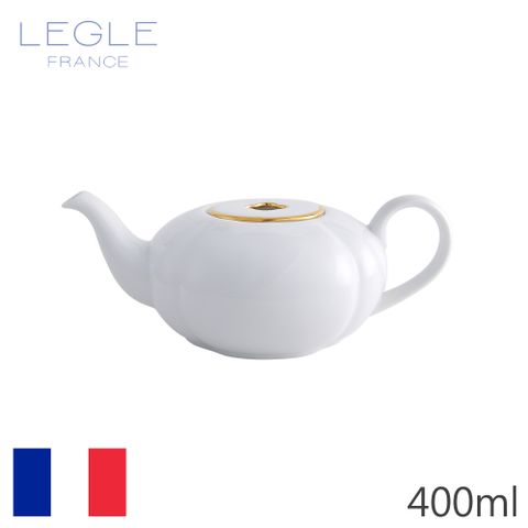 【LEGLE】法國如意茶壺附蓋-400ml-金邊白身