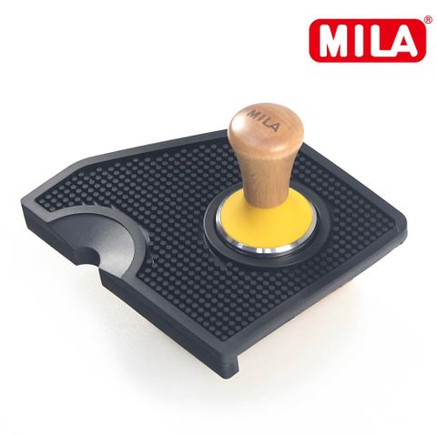 MILA 櫸木色彩矽膠填壓器58mm(黃) +MILA 梯柱咖啡填壓墊-黑